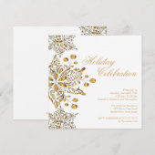 Fancy Gold Jewel Snowflakes Holiday Party Kaart (Voorkant / Achterkant)