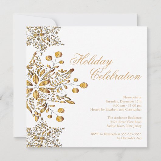 Fancy Gold Jewel Snowflakes Holiday Party Kaart (Voorkant)