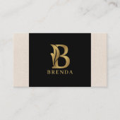 Fancy Gold Letter B-monogram op zwart en linnen Visitekaartje (Voorkant)