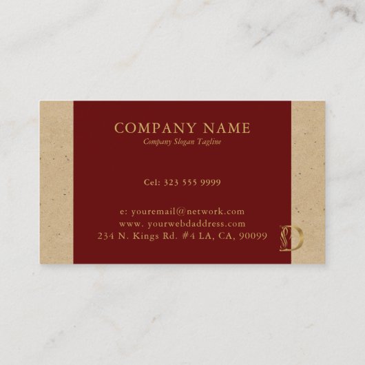 Fancy Gold Letter D-monogram op rood en karton Visitekaartje (Achterkant)