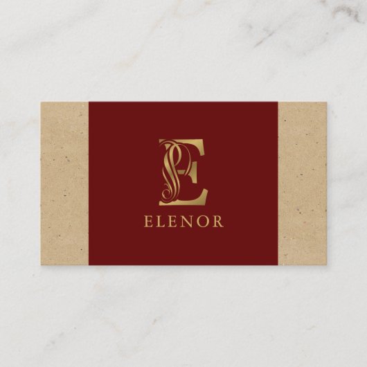 Fancy Gold Letter E-monogram op rood en karton Visitekaartje (Voorkant)