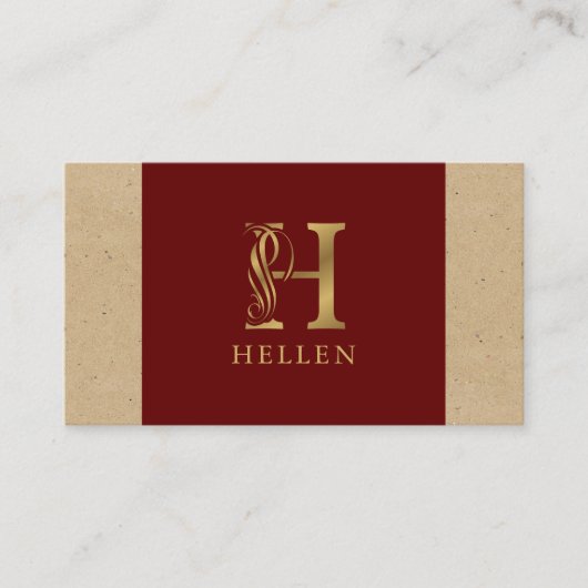 Fancy Gold Letter H-monogram op rood en karton Visitekaartje (Voorkant)