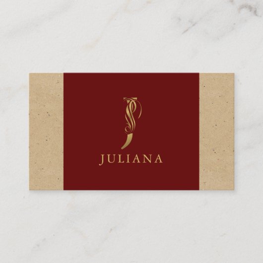 Fancy Gold Letter J-monogram op rood en karton Visitekaartje (Voorkant)