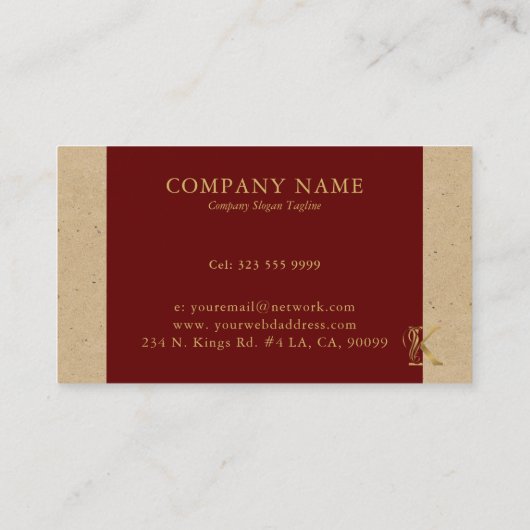 Fancy Gold Letter K-monogram op rood en karton Visitekaartje (Achterkant)