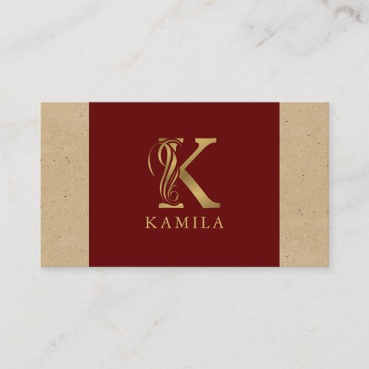 Fancy Gold Letter K-monogram op rood en karton Visitekaartje (Voorkant)