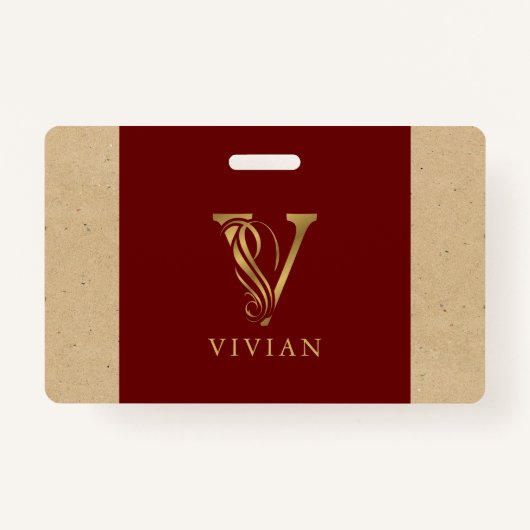 Fancy Gold Letter/Monogram op rood en karton Badge (Voorkant)