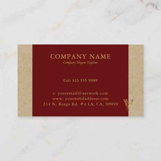 Fancy Gold Letter/Monogram op rood en karton Visitekaartje (Achterkant)