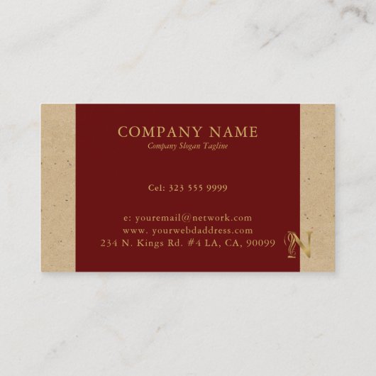 Fancy Gold Letter N-monogram op rood en karton Visitekaartje (Achterkant)