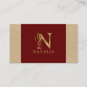 Fancy Gold Letter N-monogram op rood en karton Visitekaartje (Voorkant)