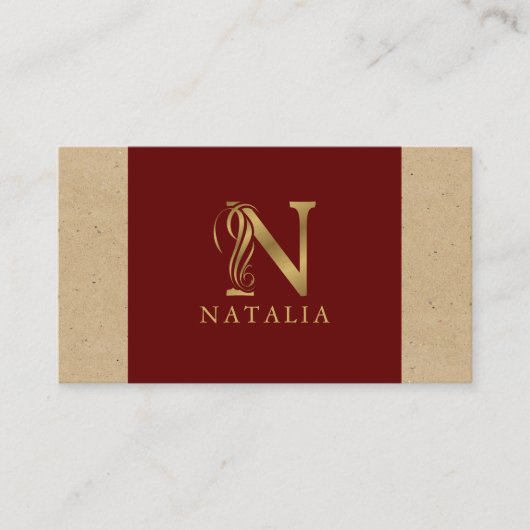 Fancy Gold Letter N-monogram op rood en karton Visitekaartje (Voorkant)
