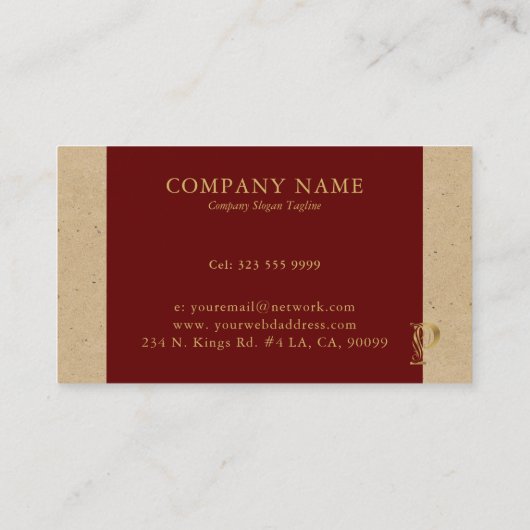 Fancy Gold Letter P-monogram op rood en karton Visitekaartje (Achterkant)