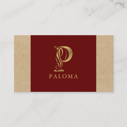 Fancy Gold Letter P-monogram op rood en karton Visitekaartje (Voorkant)