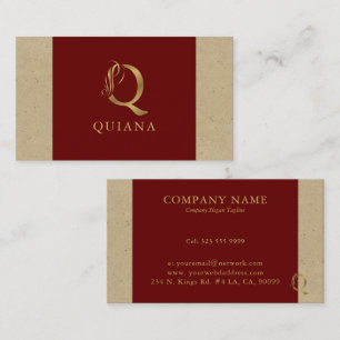 Fancy Gold Letter Q-monogram op rood en karton Visitekaartje