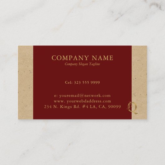 Fancy Gold Letter Q-monogram op rood en karton Visitekaartje (Achterkant)