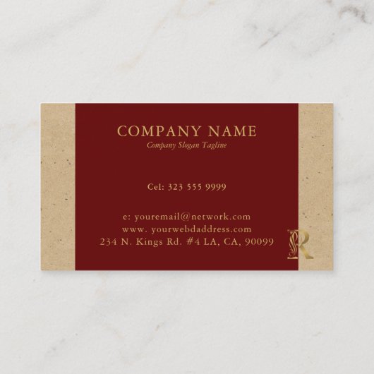 Fancy Gold Letter R-monogram op rood en karton Visitekaartje (Achterkant)