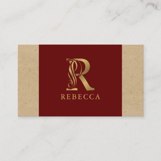 Fancy Gold Letter R-monogram op rood en karton Visitekaartje (Voorkant)