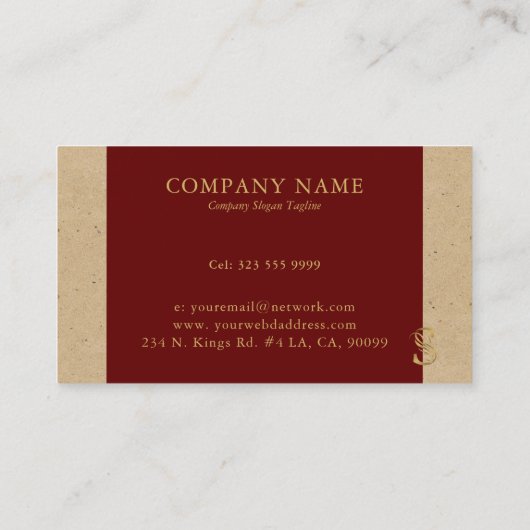 Fancy Gold Letter S-monogram op rood en karton Visitekaartje (Achterkant)