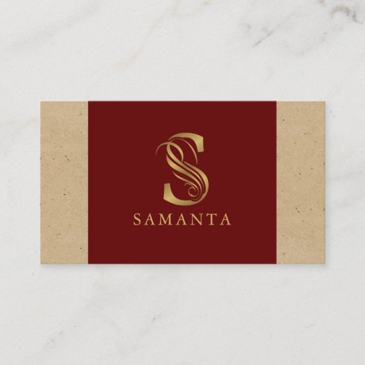 Fancy Gold Letter S-monogram op rood en karton Visitekaartje (Voorkant)