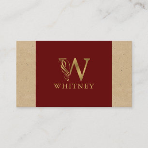 Fancy Gold Letter W-monogram op rood en karton Visitekaartje