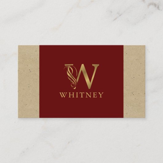 Fancy Gold Letter W-monogram op rood en karton Visitekaartje (Voorkant)