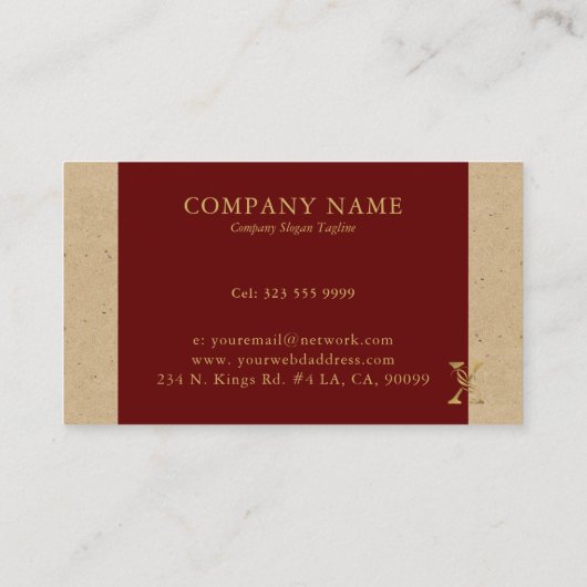Fancy Gold Letter X-monogram op rood en karton Visitekaartje (Achterkant)