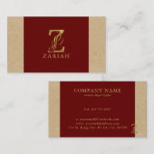 Fancy Gold Letter Z op rode en beige linnen Visitekaartje (Voorkant / Achterkant)