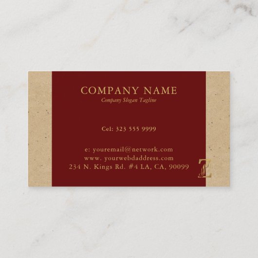 Fancy Gold Letter Z op rode en beige linnen Visitekaartje (Achterkant)