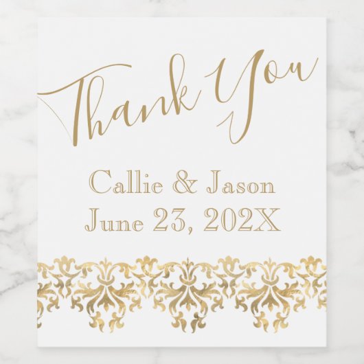 Fancy Gold Lettering Hartelijk dank Wijn Etiket (Enkel label)