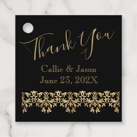 Fancy Gold Lettering op zwart bedankt Bedankjes Labels (Voorkant)