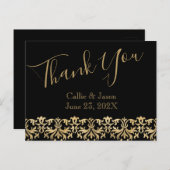 Fancy Gold Lettering op zwarte Hartelijk dank Briefkaart (Voorkant / Achterkant)