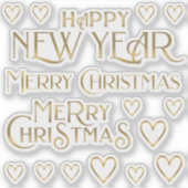 Fancy Gold Merry Happy Nieuwjaar en hart Sticker (Voorkant)