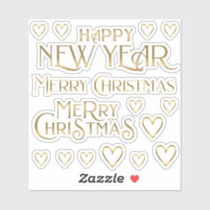 Fancy Gold Merry Happy Nieuwjaar en hart Sticker
