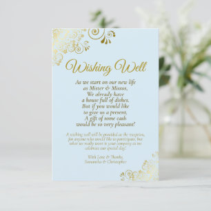 Fancy Gold & Powder Blue Wedding Wishing Well Poem Informatiekaartje