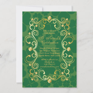 Fancy Gold Shamrock St. Patrick's Party Invitation Kaart
