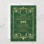 Fancy Gold Shamrock St. Patrick's Party Invitation Kaart (Voorkant)