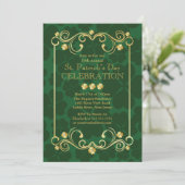 Fancy Gold Shamrock St. Patrick's Party Invitation Kaart (Staand voorkant)