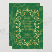Fancy Gold Shamrock St. Patrick's Party Uitnodigin Kaart (Voorkant / Achterkant)