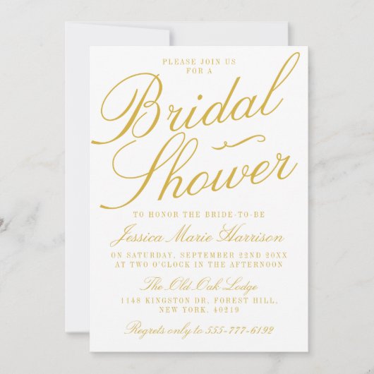 Fancy Gold & White Bridal Shower-uitnodigingen Kaart (Voorkant)