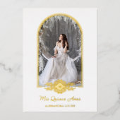 Fancy Golden Arch Effect Foto van Quinceañera Folie Uitnodiging (Voorkant)