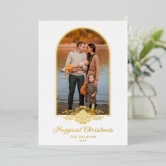 Fancy Golden Arch-effect met kerstmis  Folie Uitnodiging (Staand Voorkant)