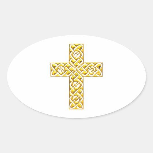 Fancy Golden Cross Ovale Sticker (Voorkant)