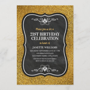 Fancy Golden Glitter Adult 21st Birthday Party Kaart