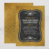 Fancy Golden Glitter Adult 50th Birthday Party Kaart (Voorkant / Achterkant)