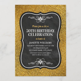 Fancy Golden Glitter Adult 50th Birthday Party Kaart