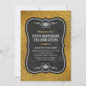 Fancy Golden Glitter Adult 70th Birthday Party Kaart (Voorkant)