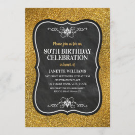 Fancy Golden Glitter Adult 80th Birthday Party Kaart
