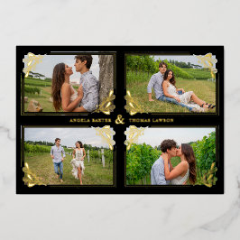 Fancy Golden Minimalist Branches Frame 4 Photos Folie Uitnodiging
