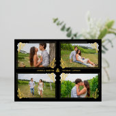 Fancy Golden Minimalist Branches Frame 4 Photos Folie Uitnodiging (Staand Voorkant)