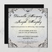 Fancy Gothic Bats Halloween Wedding Invitation Kaart (Voorkant / Achterkant)