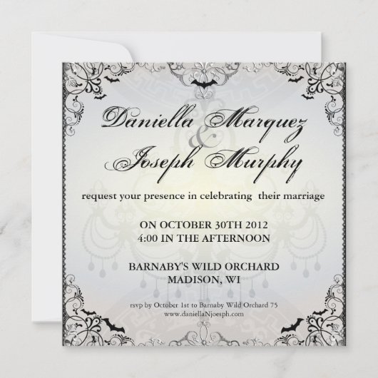 Fancy Gothic Bats Halloween Wedding Invitation Kaart (Voorkant)